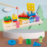 2 in 1 Montessori Baby Developmental Toys Shape Sorting Puzzle and Fishing Game Wooden Educational Toys for Children 3 4 5 Years