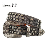 Punk Luxury Strap Diamond Belt Western Crystal Studded Belt Cowgirl Cowboy Rhinestone Belt For Women Men Jean Cinto De Strass