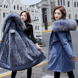 2023 New Winter Jacket Women Parka Fashion Long Coat Wool Liner Hooded Parkas Slim With Fur Collar Warm Snow Wear Padded Clothes