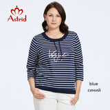 Astrid Autumn Women's t-shirt 2023 Casual Cotton Top Female Plus Size Stripes Tees Rope Diamond craft Long Sleeve Women Clothing