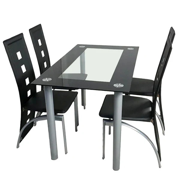 5 Pieces Dining Table Set for 4,Simple Design Kitchen Room Tempered Glass Dining Table,1 table and 4 Chairs,for Dining Room