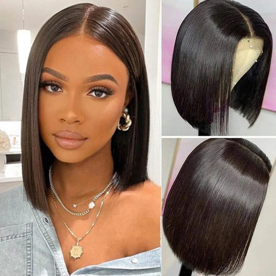 Brazilian Short Bob Wigs Bone Straight Wig 13x4 Lace Front Human Hair Wigs for Black Women 4x4 Lace Closure Wig Pre Plucked 180%