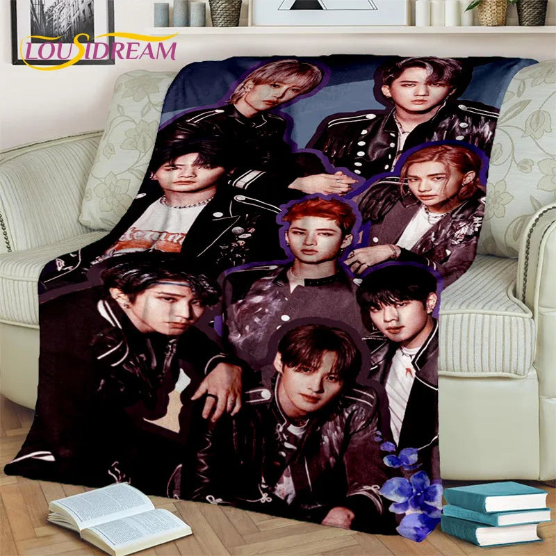 Korea Singer 3D Kpop Stray Kids Blanket,Soft Throw Blanket for Home Bedroom Bed Sofa Picnic Travel Office Rest Cover Blanket Kid