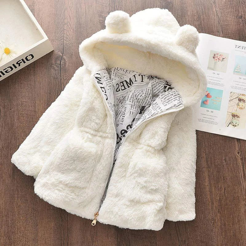 Winter Baby Girls Clothes Faux Fur Coat Fleece Jacket Warm Snowsuit Hooded Parka Children's Outerwear Autumn Clothing