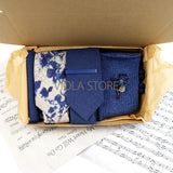 Viola Design Gift Box Hot Solid Floral Cotton Sock Necktie Set Clip Cufflinks Pin Hanky Men Wedding Party Daily Cravat Accessory