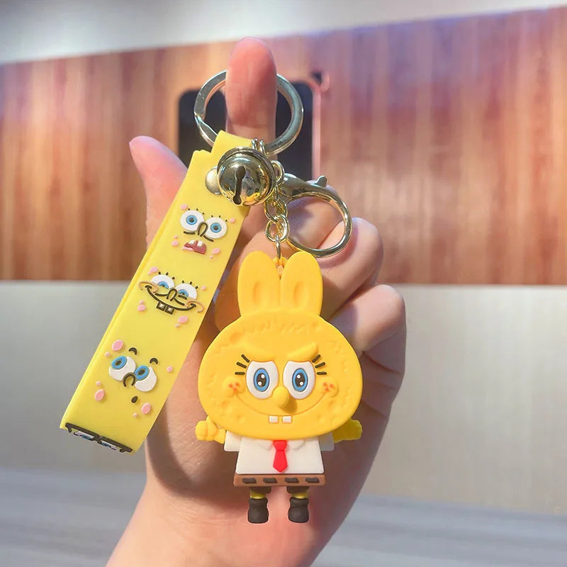 SpongeBob SquarePants Anime Figures Keychain Sandy Patrick Star Squidward Tentacles Bag Keyring Charm Kids Toys Birthday Gifts