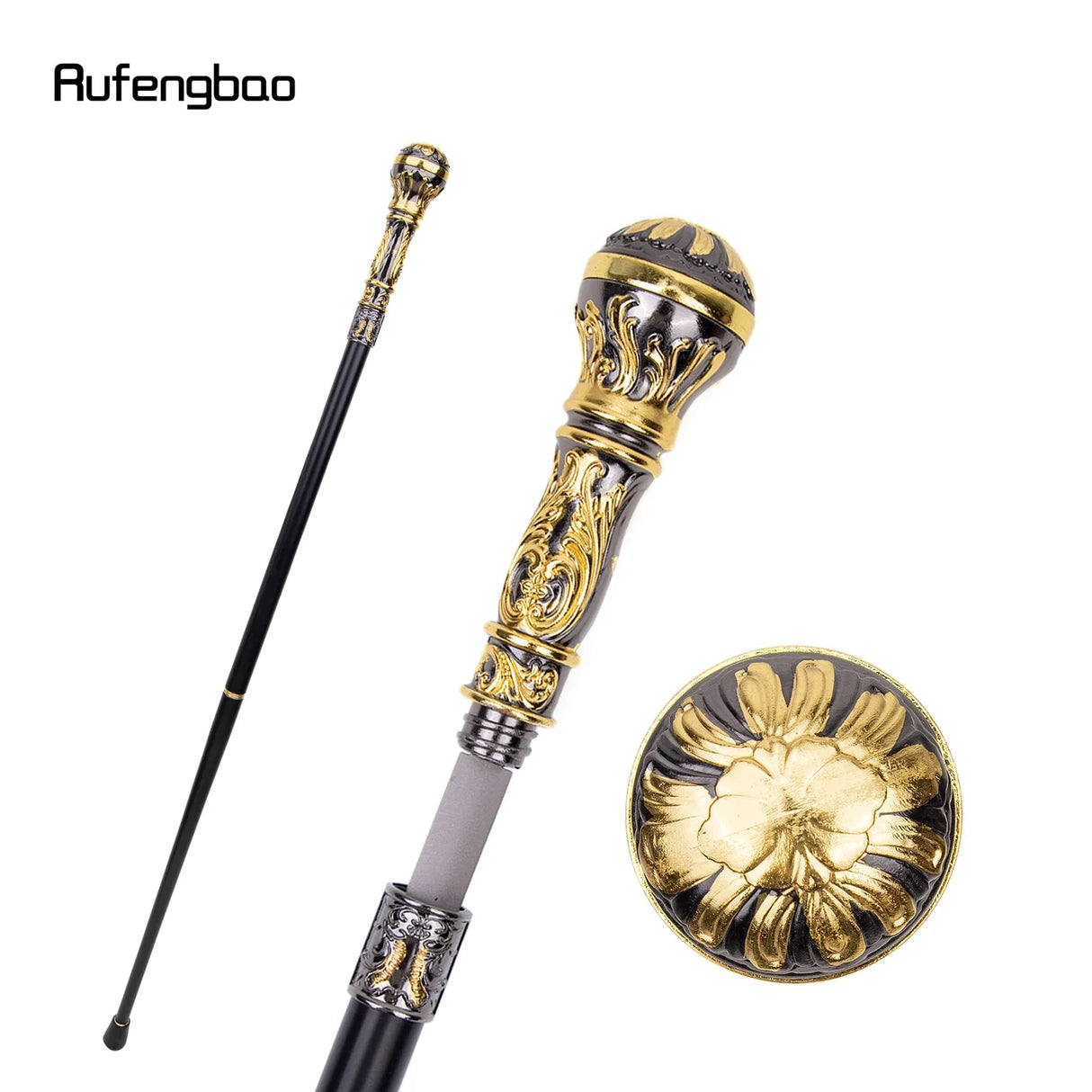 Golden Black Luxury Round Handle Walking Stick with Hidden Plate Self Defense Fashion Cane Plate Cosplay Crosier Stick 93cm