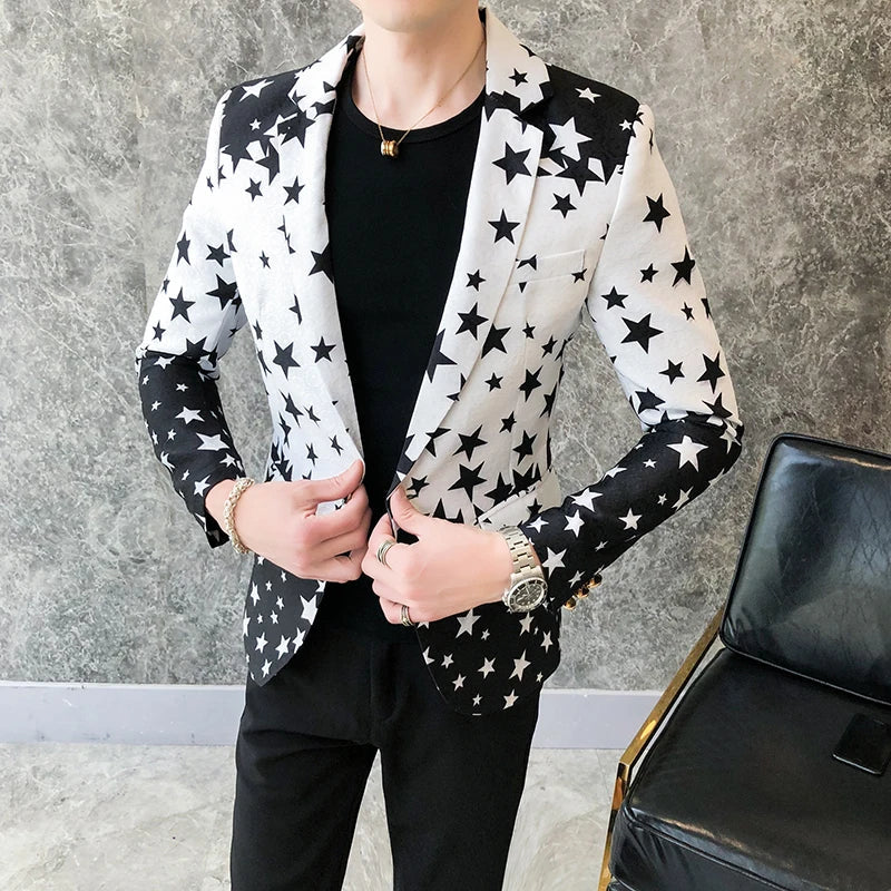 Star Print Slim Fit Blazers 2024 New Men's Club Dress Groom Tuxedo Men's Formal Wedding Prom Suit Jacket Brand Costume Homme