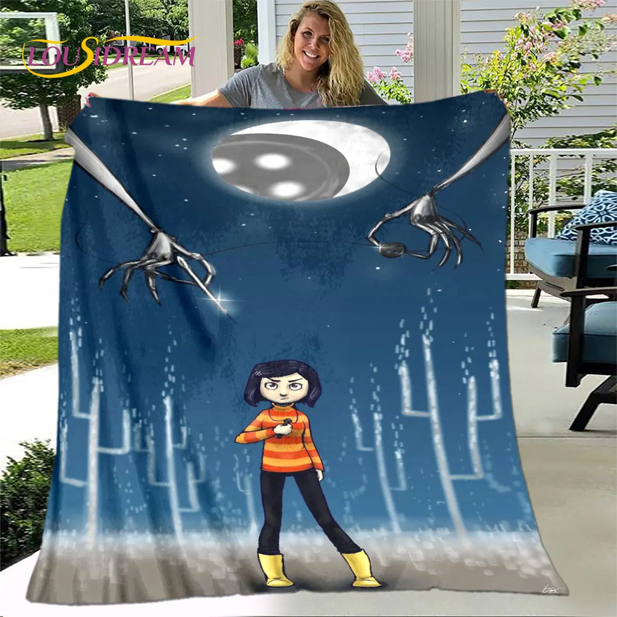 3D Cartoon Coraline Blanket,Flannel Blanket Throw Blanket,Children's Warm Blanket for Home Living Room Bedroom Beds Sofa Office