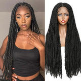 X-TRESS Synthetic Full Lace Wig Faux Locs Braided Wigs for Women 32 Inch Long Straight Knotless Braiding Wig with Body Hair