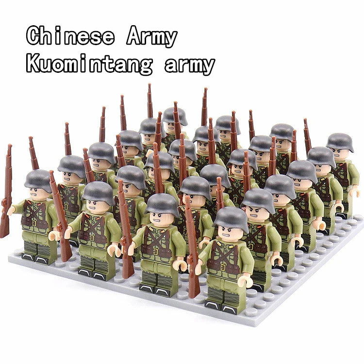 WW2 24pcs Military Army Soldier Soviet US UK German France Building Blocks Set Model Bricks Action Figures Weapon Toys Kids Gift