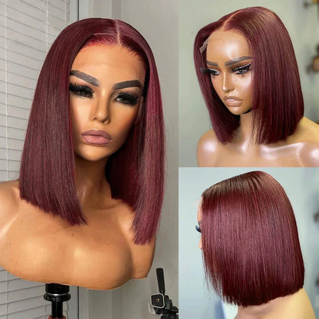 Wear Go Glueless Wig 99J Burgundy Short Bob Wig 13X4 Lace Front Wigs For Black Women Brazilian Human Hair Red Highlighted Color