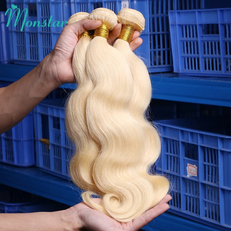 Blonde 613 Colored Body Wave Human Hair Bundles 1 Pcs Double Drawn Raw Vietnamese Hair Bundles Weave Weft 22 24 26 28 30 32 Inch