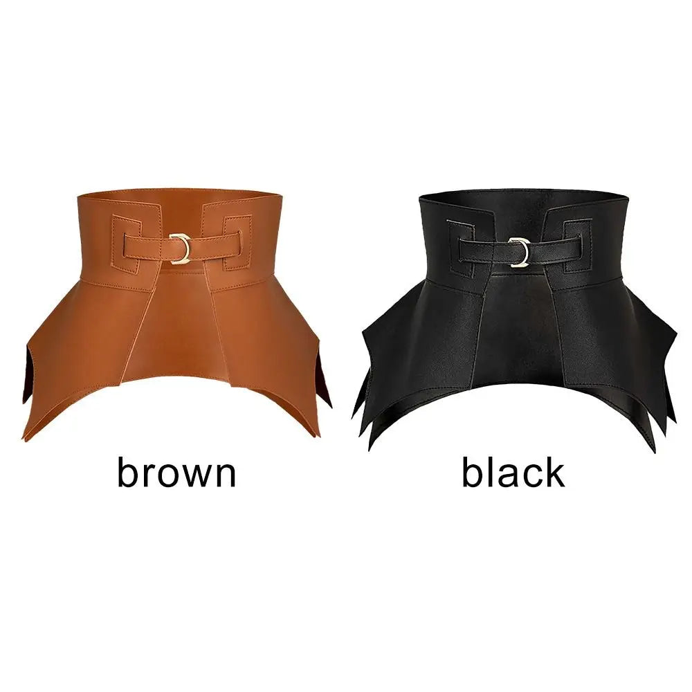 1PC Irregular Pu Leather Belts Long Wide Punk Style Skirt Dress Coat Elastic Waistband Women Fashion Black Brown Corset Belt