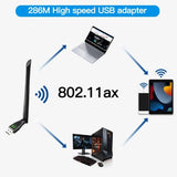 WIFI 6 USB Adapter AX300 Wireless Adapter Wlan Signal Receiver With High Gain Antenna 802.11n For Win10/11 Driver Free