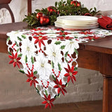 Christmas Table Runner Embroidered Red for Christmas Decorations 70 Inch Holly Table Runner for Home Holiday Kitchen Table Decor