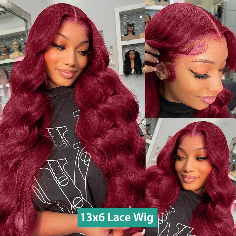 MELODIE 99J Burgundy 13X6 Body Wave Lace Frontal Human Hair Wigs 13x4 Wavy Human Hair Wig Red Colored Curly Lace Frontal Wig