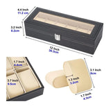 6 Slot PU Leather Watch Box Display Case Jewelry Organizer with Glass Top