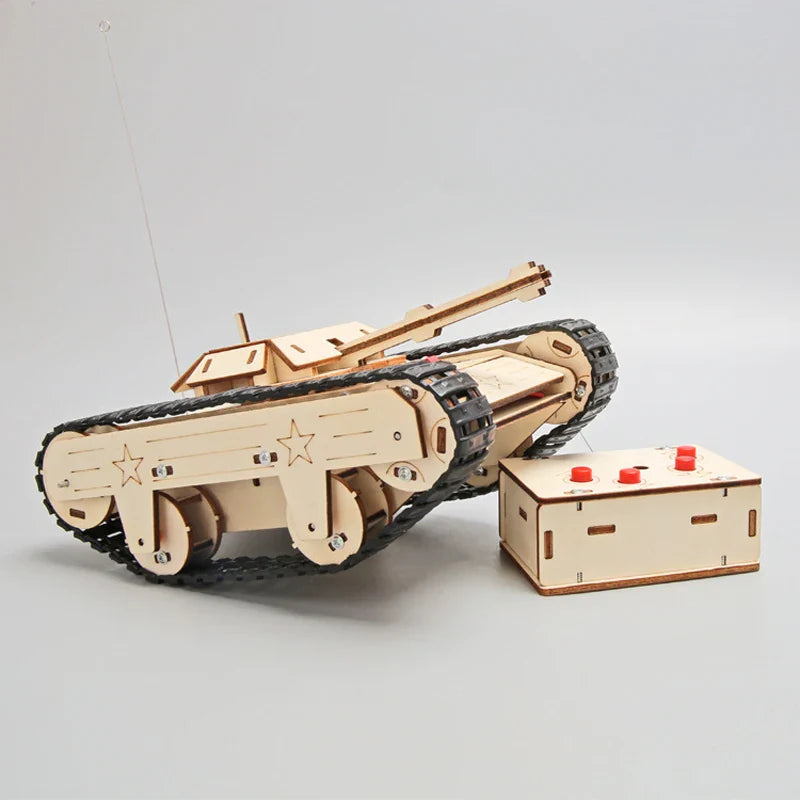 Remote Control Tank Boys Toys DIY Wooden Puzzle Technology Gadget STEM Science Toys Physics Children's Educational Toys