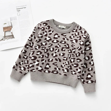 New Kids Baby Boys Girls Long Sleeve Leopard Print Sweaters Autumn Winter Baby Boy Girl Knit Children's Sweaters