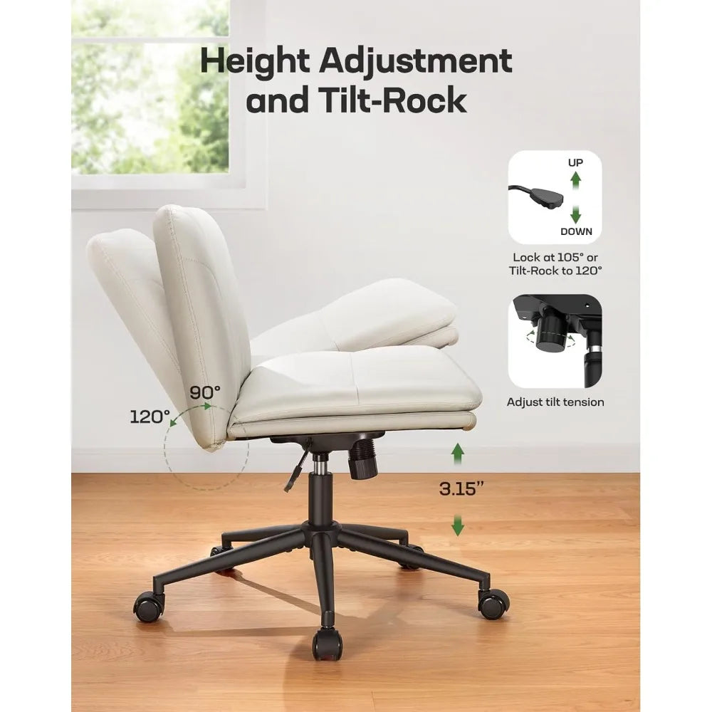 Ergonomic Chair for Office Chairs & Sofas Armless-Office Desk Chair With Wheels: PU Leather Cross Legged Wide Chair Furnitures