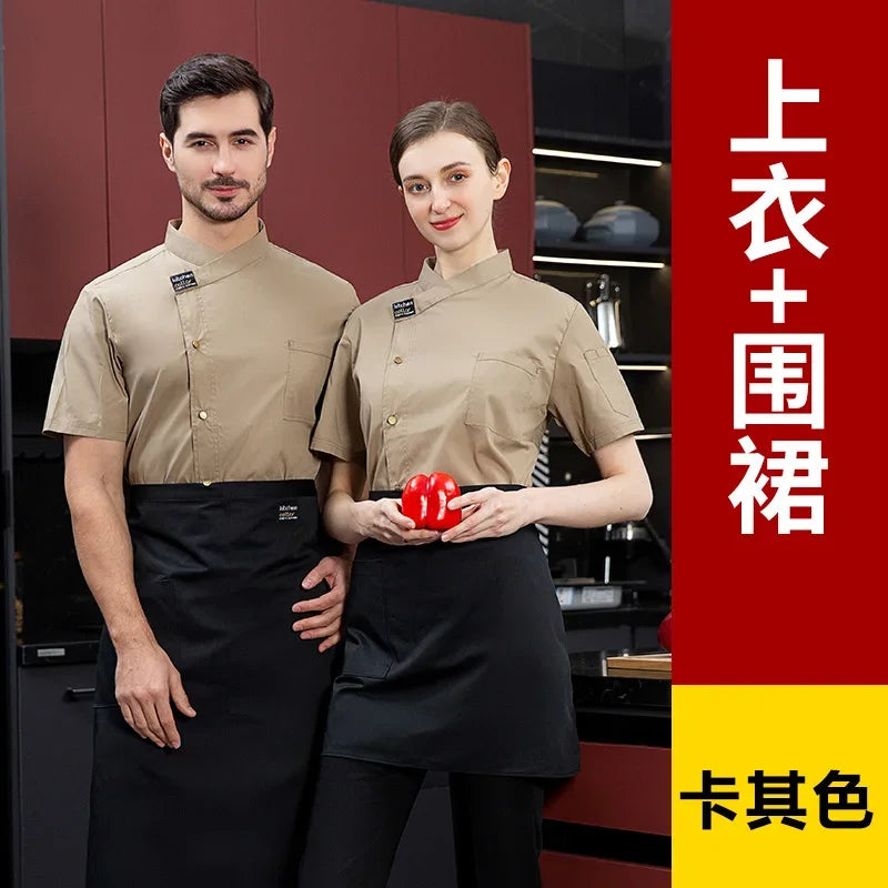 Grey Short Sleeve chef uniform Cook Coat Chef Jacket Chef T-shirt Baker Work Uniform Waiter Restaurant Hotel Clothes women Logo