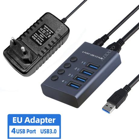 Metal USB 3.0 Hub Multi USB Splitter 4/7/10Ports Use Power Adapter Multiple Expander 2.0 Hub With Switch For Laptop Accessoriess