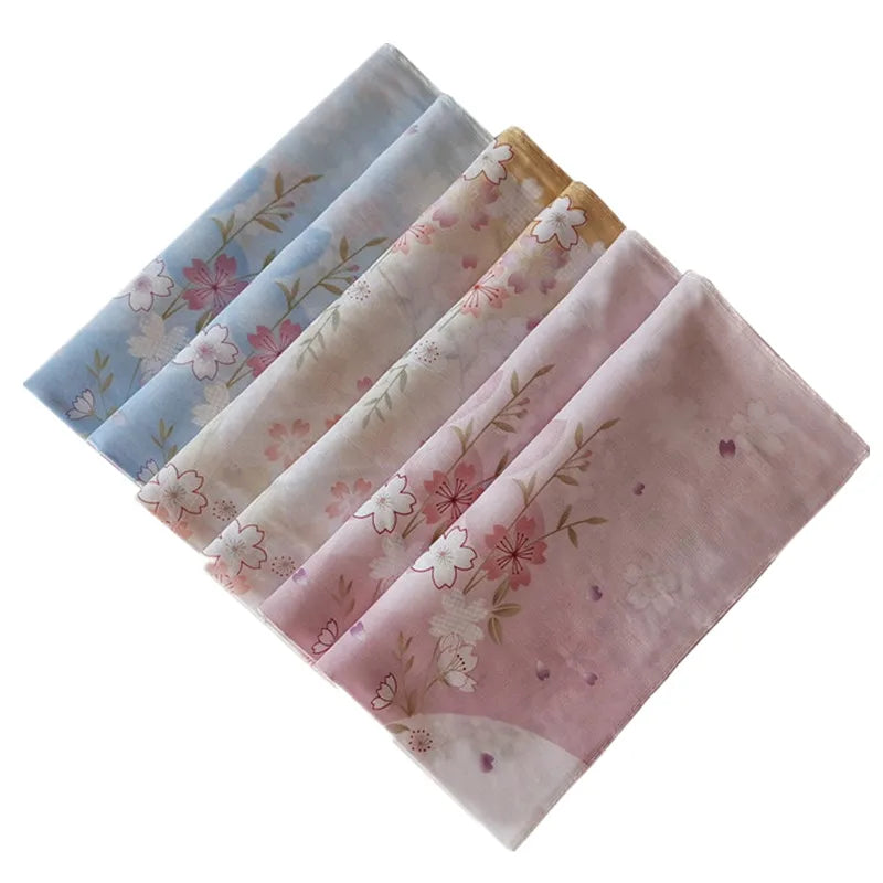 3Pcs 45x45cm Square Cotton Cherry Blossom Flower Printed Ladies Handkerchief Women Face Hand Towel Party Gift