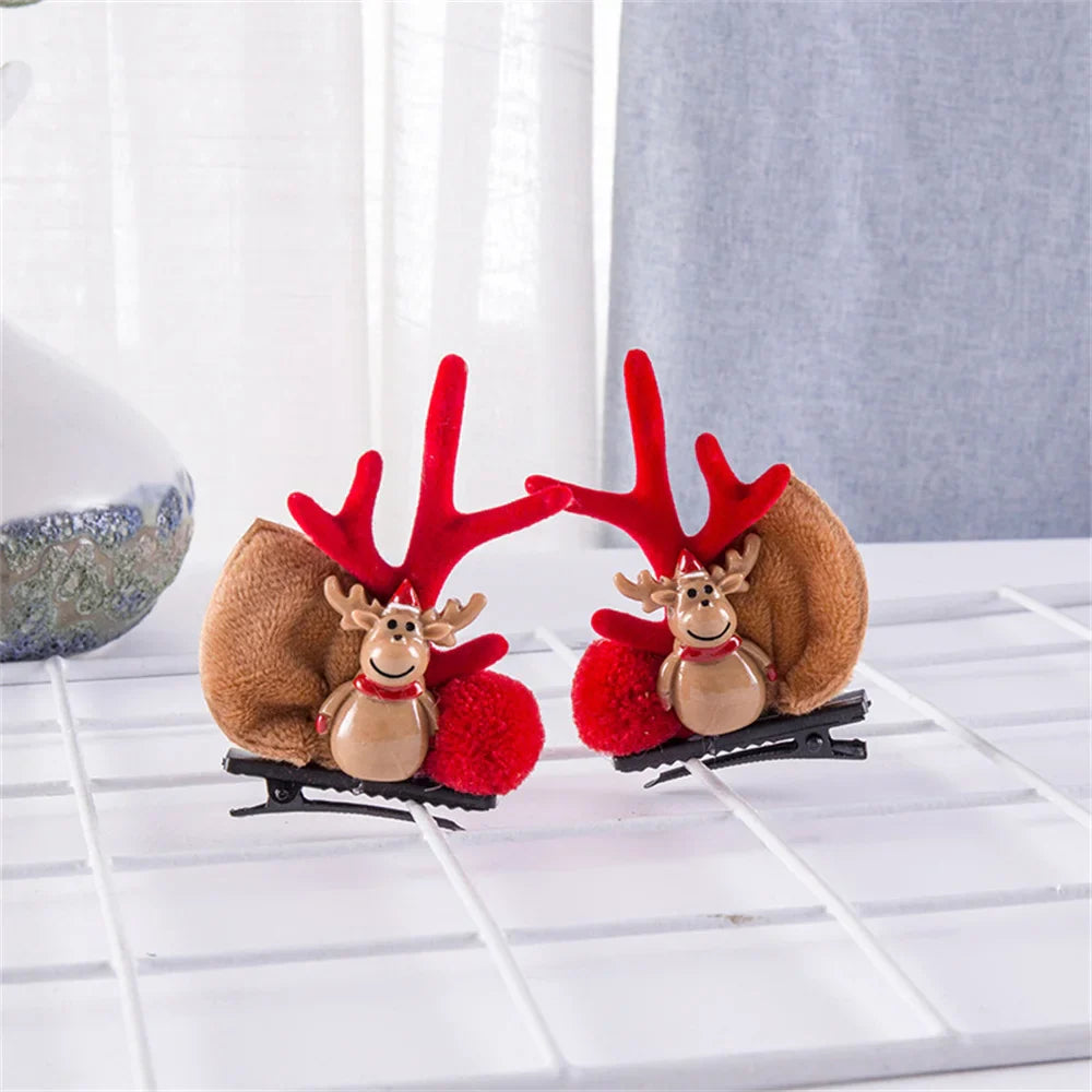 2pcs Pack Cute Reindeer Ears Hair Clip Classic Christmas Festive Women Kids Barrettes Party Cosplay Hair Accessories For Girls