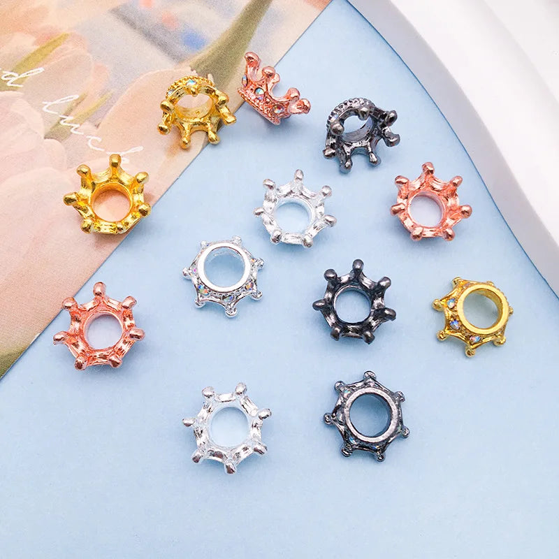 10PCS 4 Colors Rhinestone Insert Big Hole Crown Bead Loose Spacer For Jewelry Making DIY Bracelet Accessories Wholesale Supplies