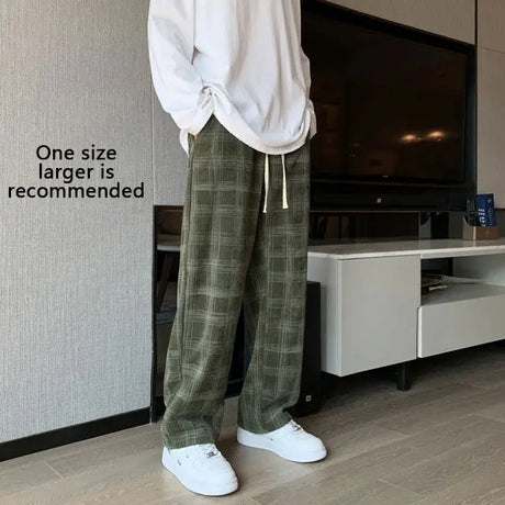 Men Checkered Casual Pants Loose Straight Corduroy Pants Sweatpants Man Fashion Streetwear 2023 Spring New Hip Hop Trousers