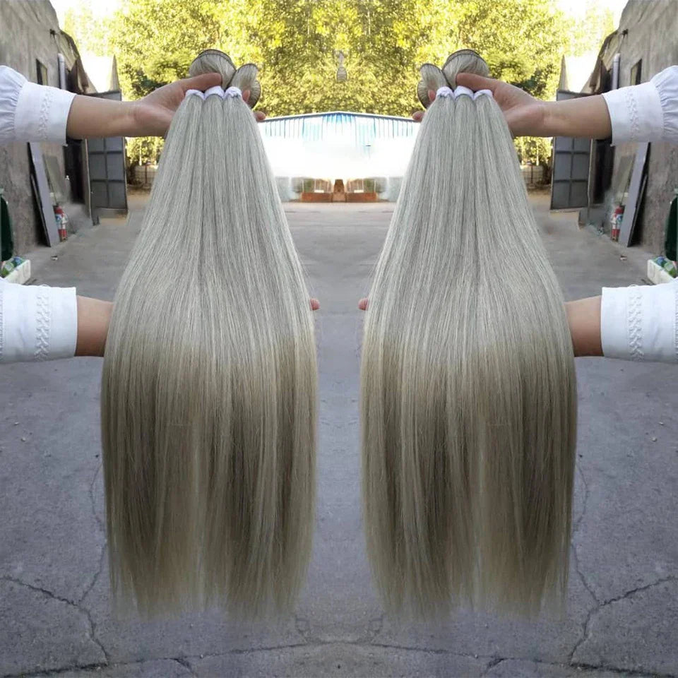 Straight Hair Bundles Extensions Smooth Ombre Hair Weaving 36Inch Super Long Synthetic Straight Hair Bundles Full to End