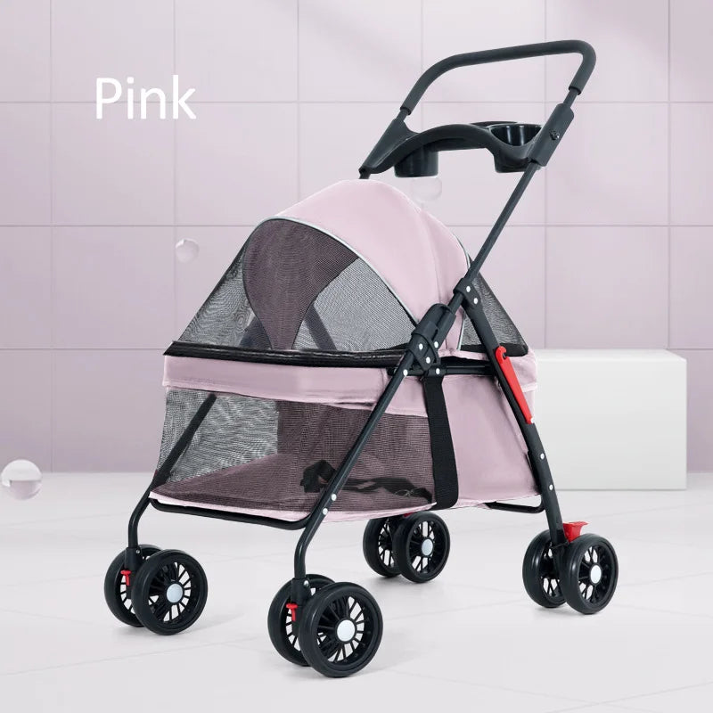 Pet Products Dog Cat Carrying And Strollers Folding Pet Cart Carrier With Wheels Puppy Conveyors Trolley Car For Small Animals