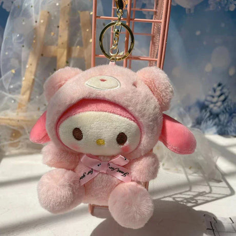 Sanrio Become A Bear Plush Keychain Cinnamoroll Anime Keychains Cute Girl 키링 Kawaii Room Decor Holiday Gifts Toys For Girls Baby