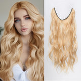 HAIRCUBE Synthetic No Clip Hair Extension Natural Hair Piece For Women Long Wavy Light Brown One Piece Fish Line False Hairpiece