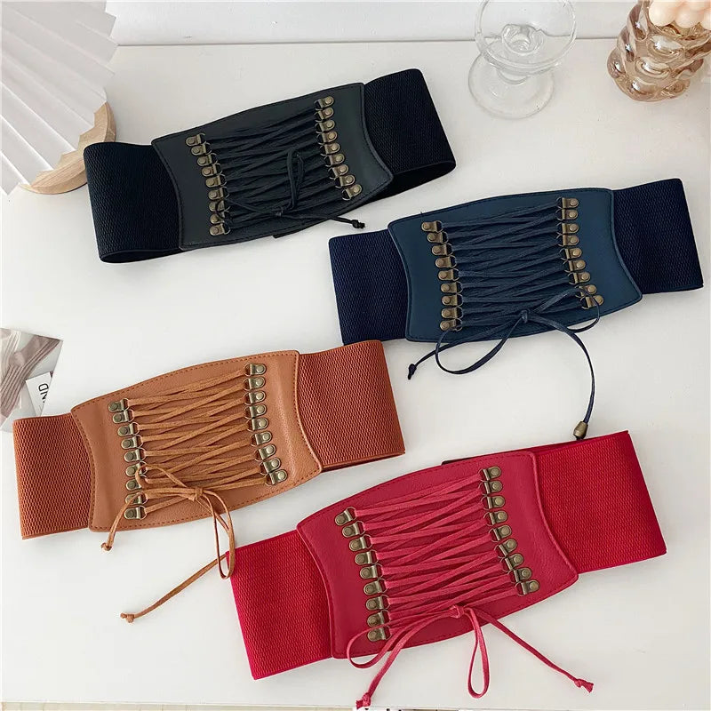 Free Shipping New Popular Cummerbunds Dress Elastic Bow Rope Velvet Vintage Rivet Tassel Wide Cummerbund Waist Belt Female Lady