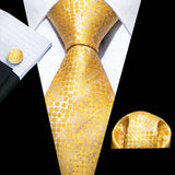 Luxury Ties for Men Gold Green Floral Silk Neck Tie Handkerchief Cufflinks Set Wedding Free Shipping Barry·Wang Tie Clip 5951