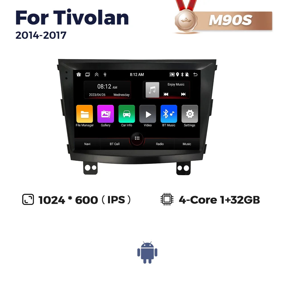 NaviFly 7862S Android All In One For SsangYong Tivoli Tivolan 2014 - 2017 9 Inch 1280*720 Carplay Car Intelligent System 8+256G