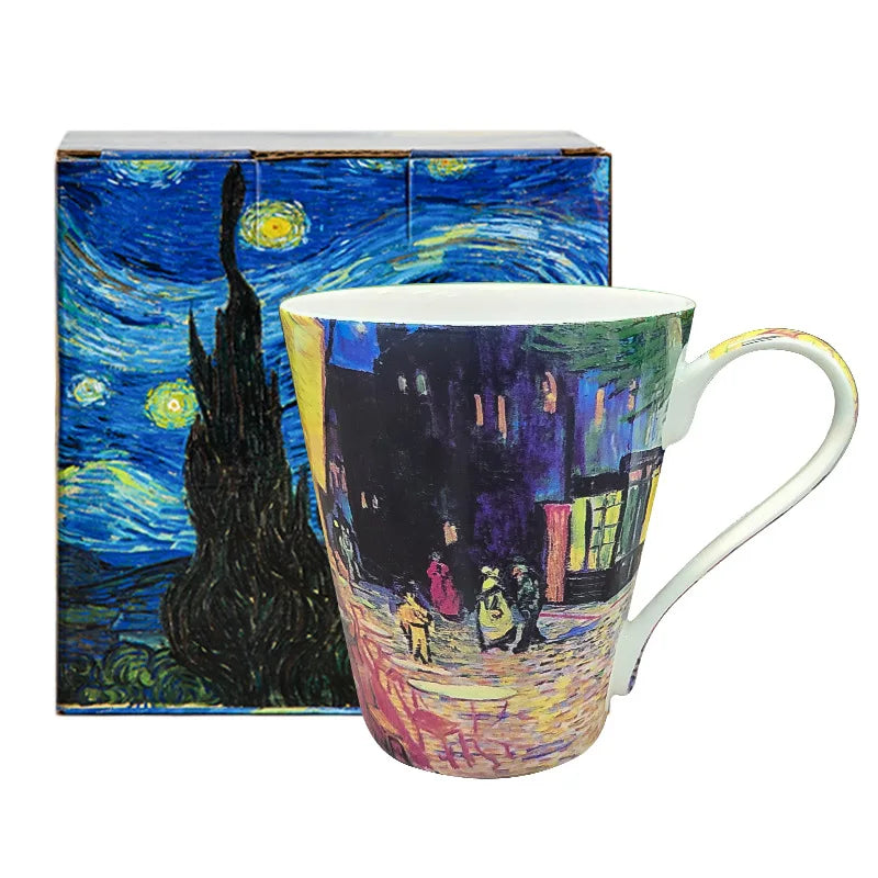 Fine Bone China 400ml Breakfast Coffe Cup Hot Water Mug Wedding Birthday Christmas Gift Van Gogh Drinkware Coffeeware Teaware