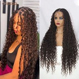 32 Inch Long Full Lace Front Wigs Boho Cornrow Box Braided Wigs With Baby Hair #4 Dark Brown Wave Curly Lace Frontal Braided Wig