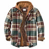 Men's Quilted Lined Button Down Plaid Shirt Add Velvet To Keep Warm Jacket With Hood