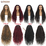 32" Synthetic Full Lace Front Wigs Locs Braided Wig With Curly Hair Pre Pluck Box Twisted Braided Wigs Goddess Boho African Wigs