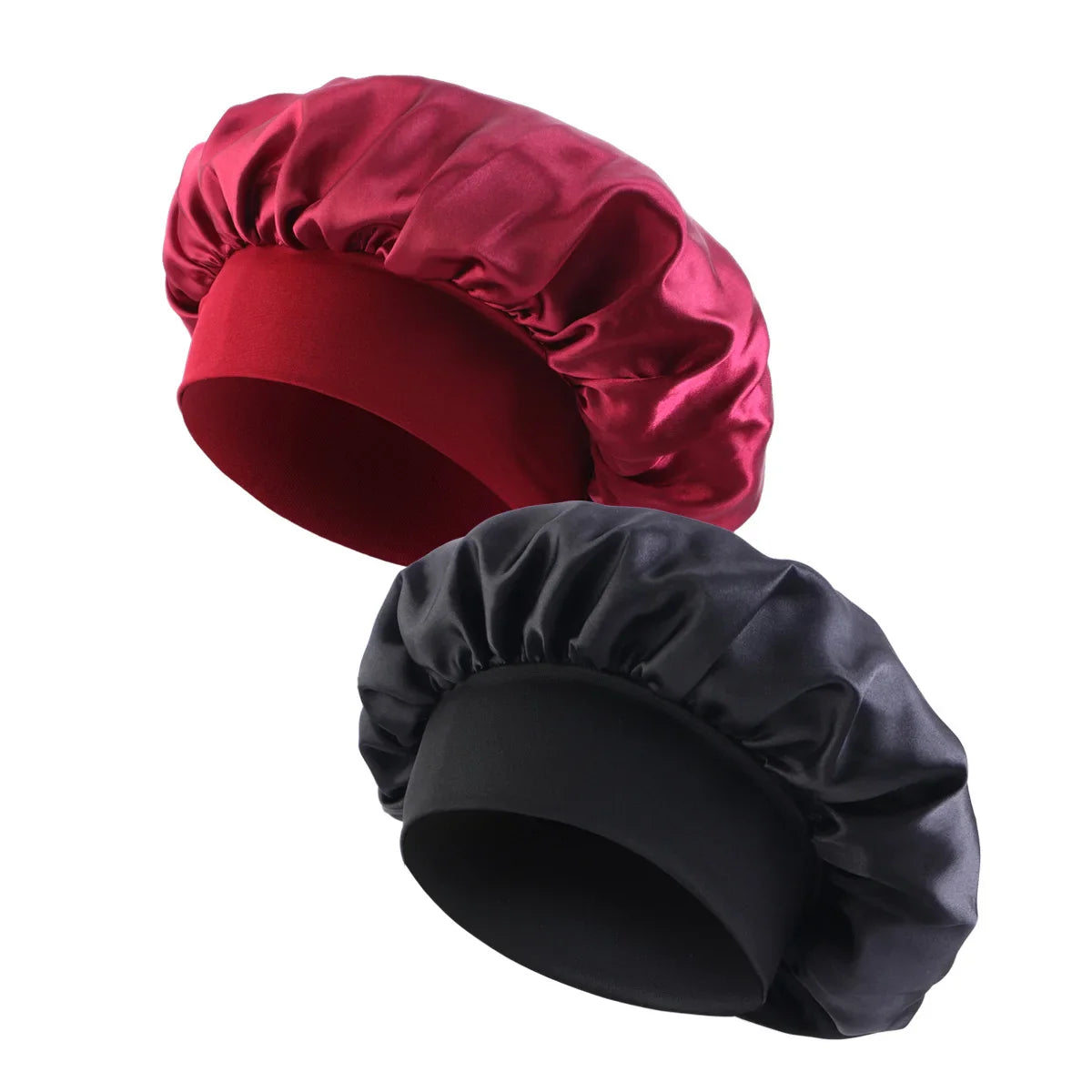 New 2 Pieces Silky Sleep Cap Women's Satin Bonnet Night Elastic Head Cover Hat Curly Hair Nightcap Night Hat Unisex Cap De Nuit