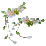 Chinese Hair Clips Girls Hanfu Hair Accessories Green Flower Hairpin Tassel Pearl Headpiece Ancient Party Barrette Head Jewelry