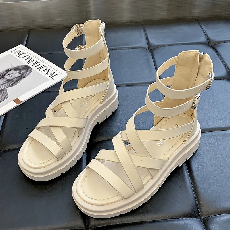 2022 Open Toe Flatform Wedges Shoes Woman Summer Beach Sandals Sexy Women Plus Size PU Leather Sandalias Mujer Sapato Feminino