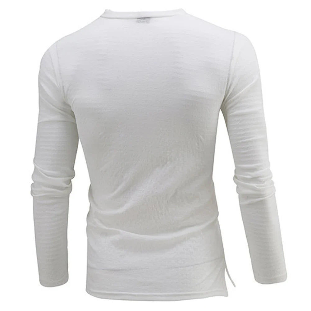 Mens Plain Slim Fitness Long Sleeve T-shirt Deep V Neck Button Tops Muscle Tee Blouse See Through Shirts Male Casual Tees Tops