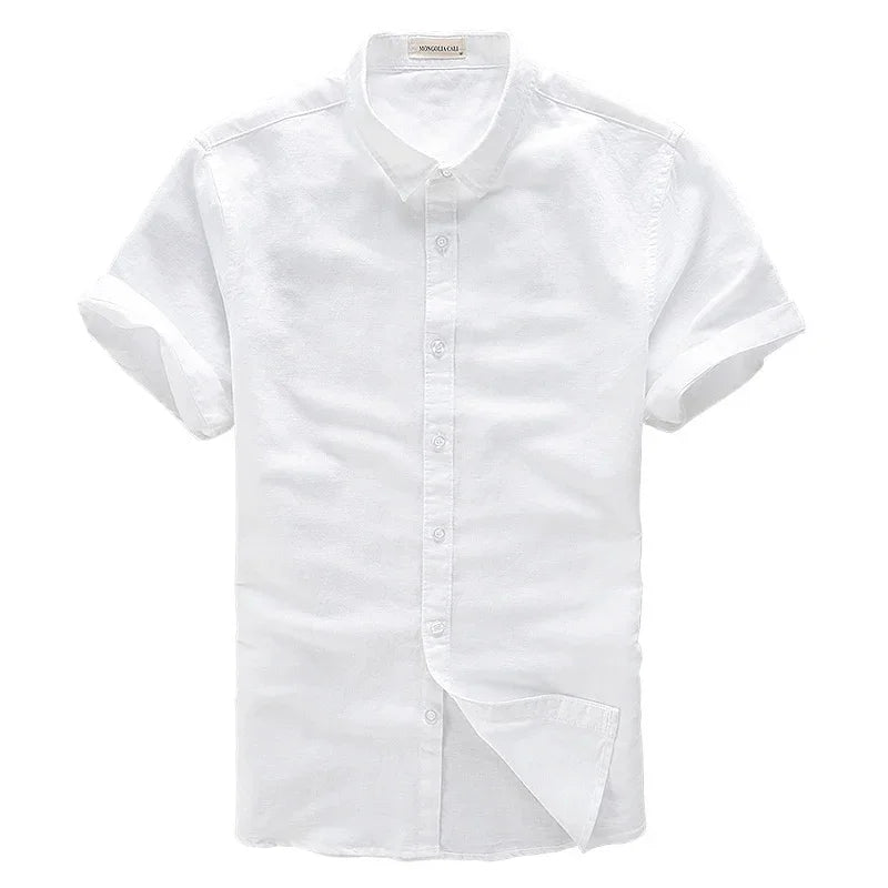 HOO2024 linen shirt young male leisure cotton shirts with short sleeves business cultivate one's morality thin comfortable shirt