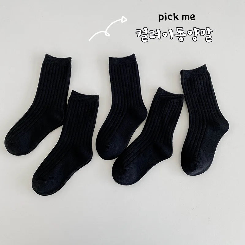 5Pairs/lot Solid Kids Socks  Casual Baby Girls Boys Cotton Stripe Autumn Toddler Knitted Children Socks For 1-8Years