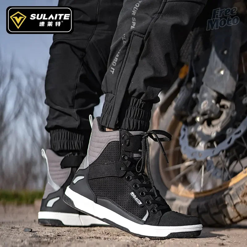 New 2023 SULAITE Boots Men Motorcycle Botas Moto 4 Seasons Anti-fall Anti-skid Reflective Off-road Leisure Motocross Shoes