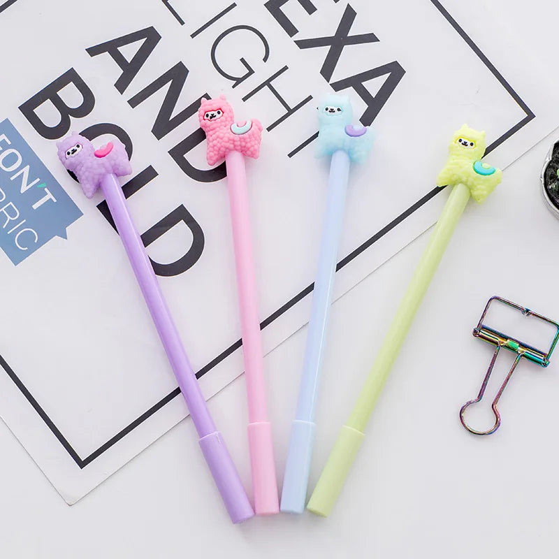 12 pcs/lot Kawaii Alpaca Cartoon Gel Ink Pens School Office Writing Supplies Gift Stationery Cute Pen Kids Prizes Cute Pens